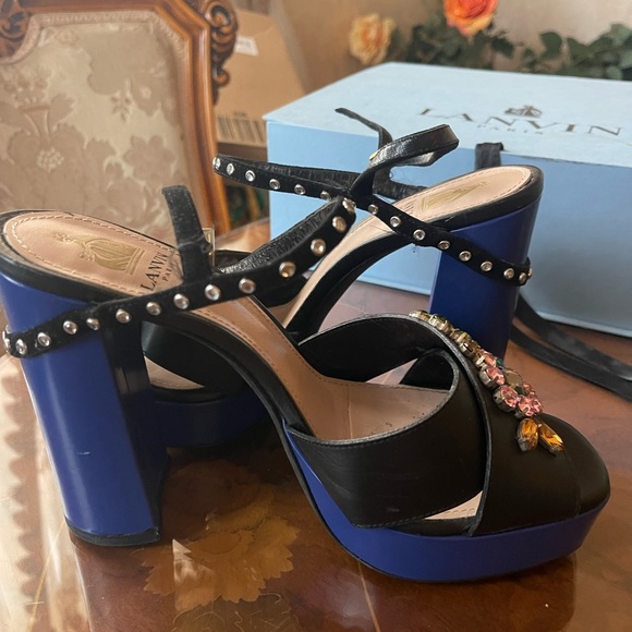 Lanvin Paris women’s platform wedges crystal embellished front sandals s… - Picture 10 of 16